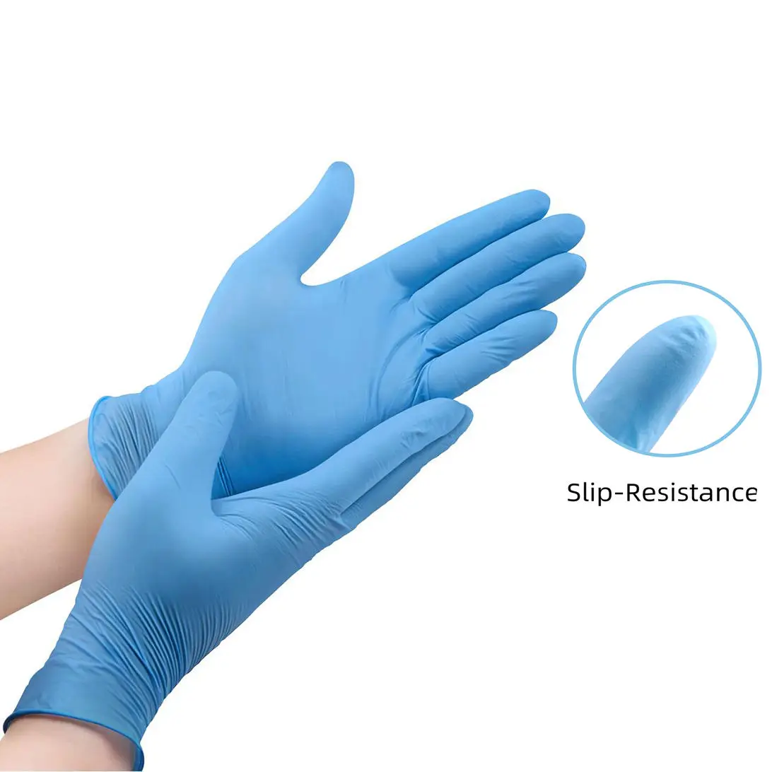 Wholesale of disposable medical blue nitrile powder free gloves and safety protective gloves