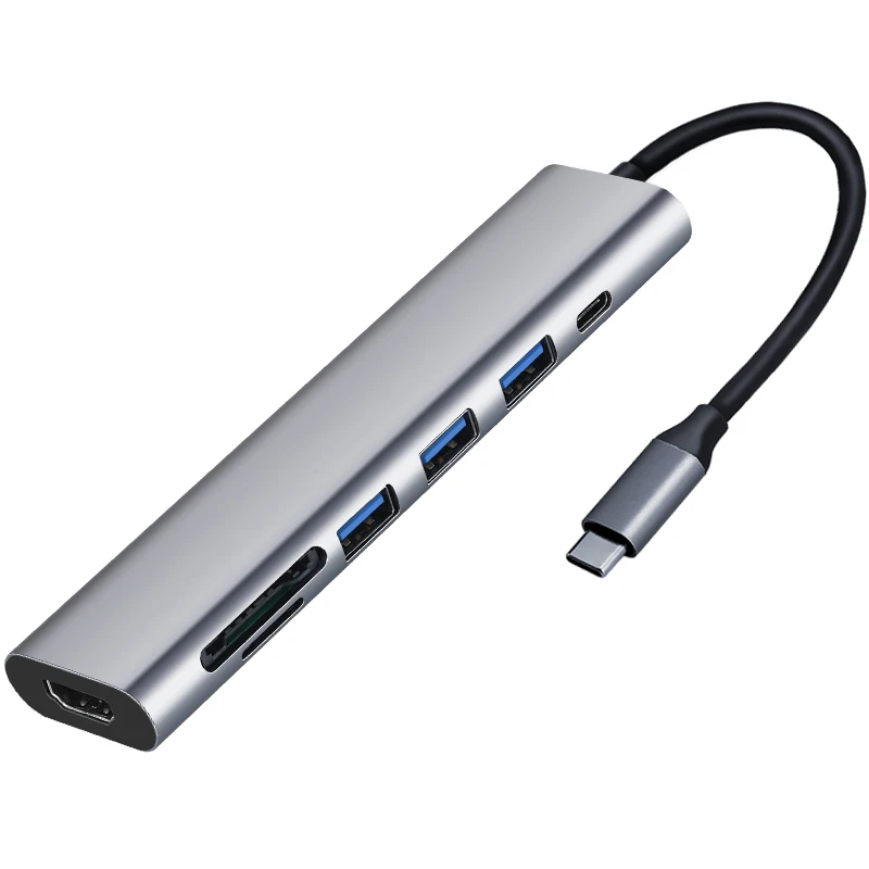 Multifunction 7 in 1Docking Station USB C to 4K HDMI-compatible 2* USB 2.0 Tf Sd with PD Fast Charge Port Usb C Hub for Macbook