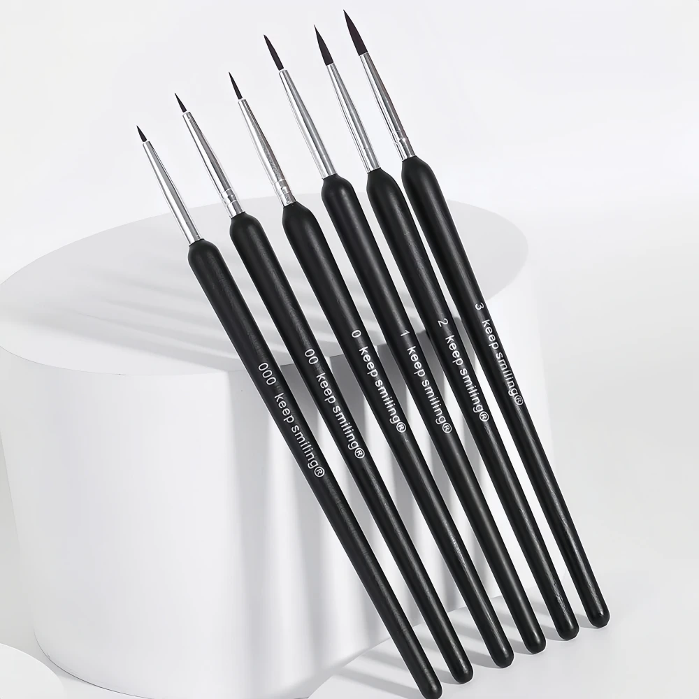 Keep Smiling 6pcs Detail Paint Brushes Drawing Nylon Hook Line Pen For Acrylic Watercolor Painting