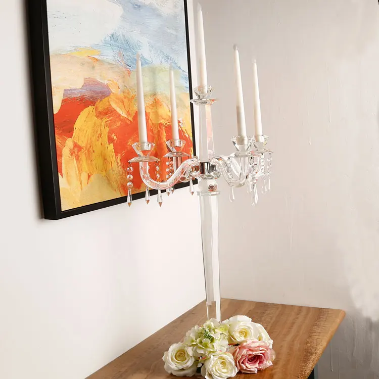 Glass Candle Holders Hurricane hot sale 5 arms home goods crystal candle holder k9