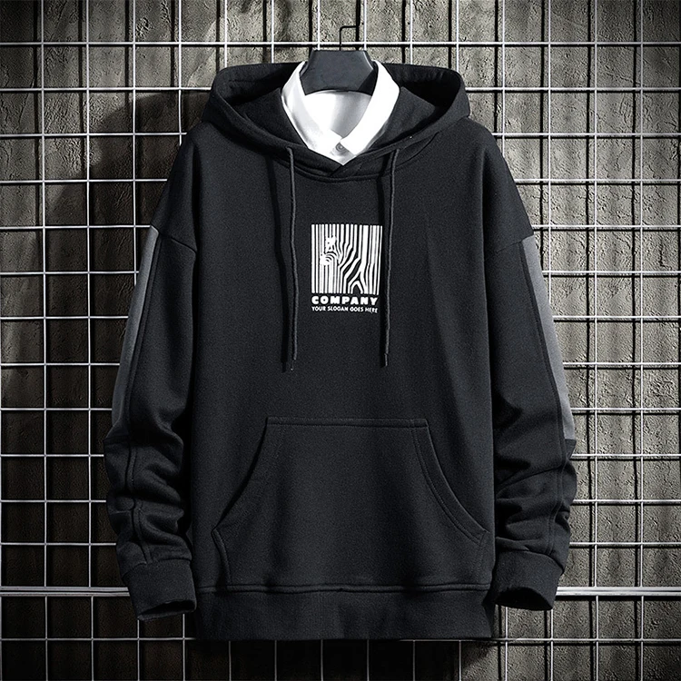 Gray 100% polyester sweatshirt embroidered hoodies for men