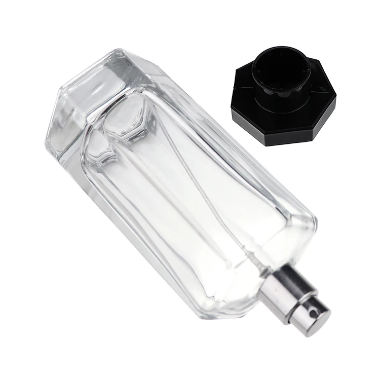 30 ml  50 ml  100 ml  Hexagon empty perfume bottle Design Recyclable Cosmetic Perfume Black Clear Glass Bottles For Skin Care