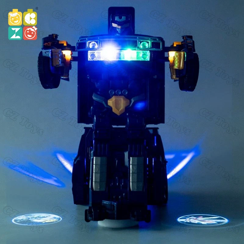 Amazons Hot Sale B/O Electric Police Car Transform toys led light music electric robot toys with projection toy kids
