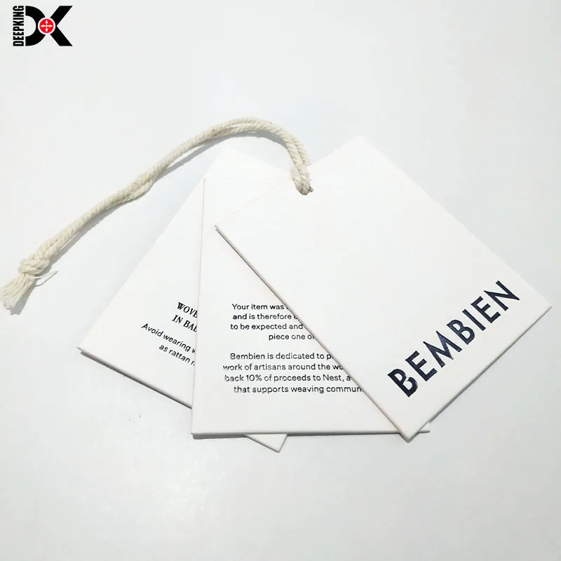 Wholesale Custom Kraft Paper Labels Tag Safety Pins Wax String Leather Jeans Screen Printed Hang Tags