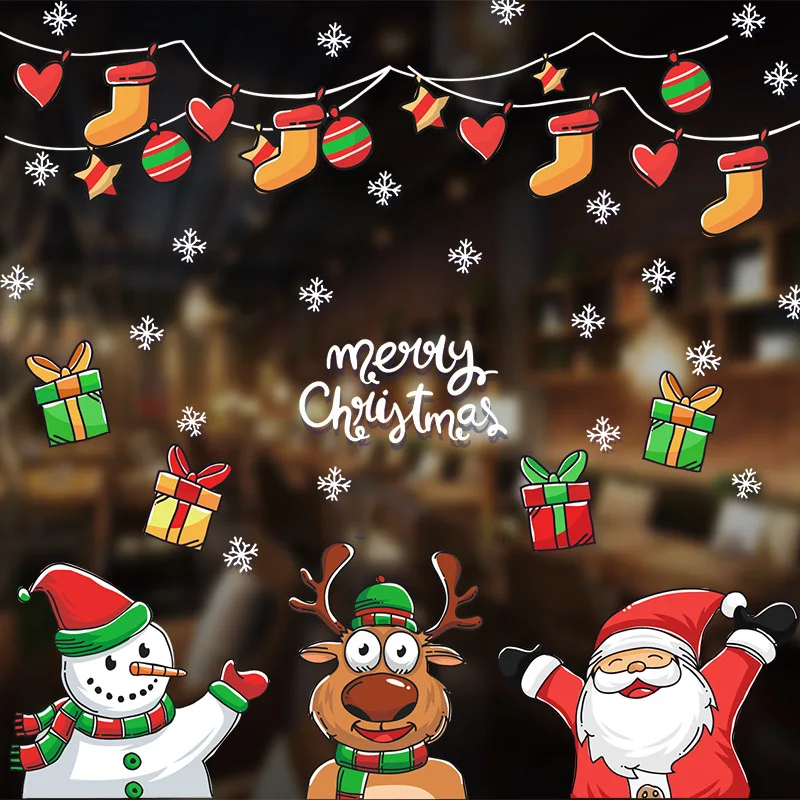 Christmas cottage glass window stickers pvc christmas