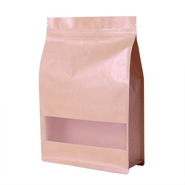
Brown kraft paper bag top zipper valve stand up pouch snack food packaging bag with window 