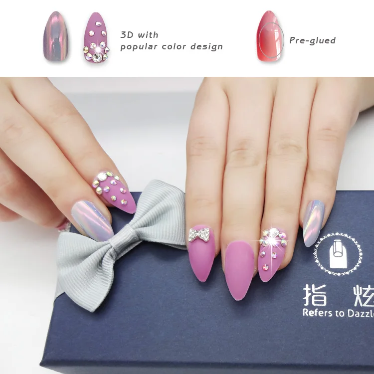 
NEWAIR luxury package custom press on nails pre glued nail designs art rhinestone point shape acrylic nail manufacturer 