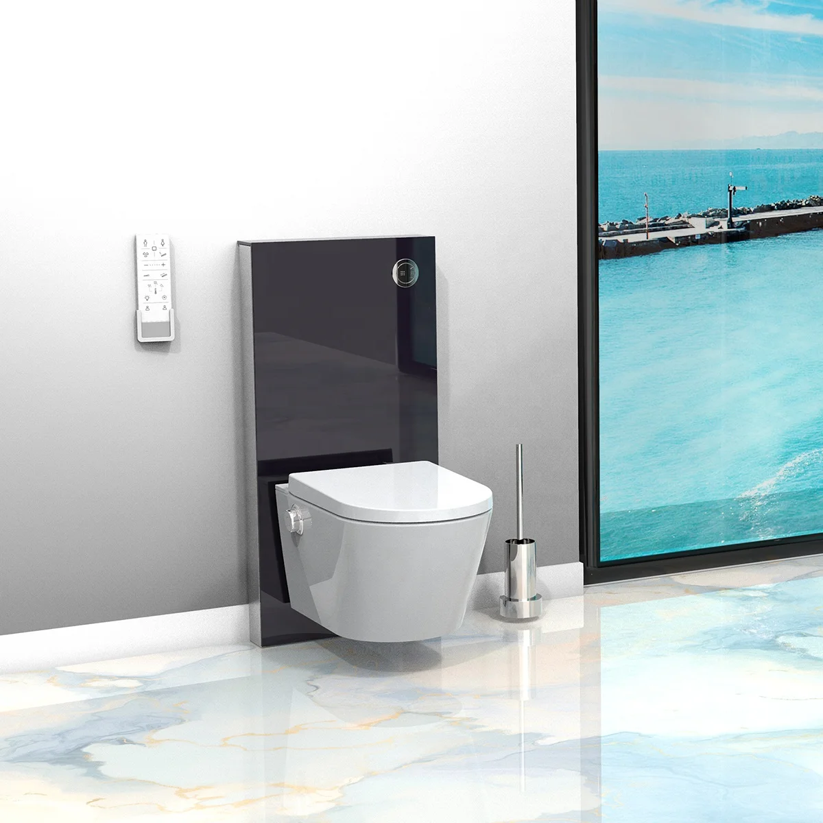 Foot Sensor Flush Smart Toilet Heated Seat Multi Function Remote Control Bidet Toilet