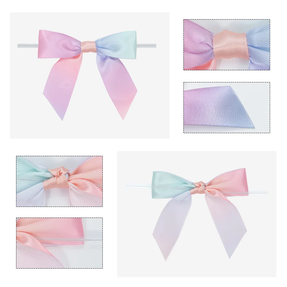 Hot Sale Customized 196 Colors or Rainbow High Quality Twist tie Satin Ribbon Bow Pre-made Gift Ribbon Bow