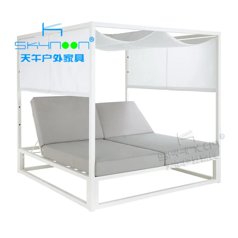 Factory price double sun lounger with canopy high temperature resistant aluminium beach bed high quality daybed outdoor(33021)