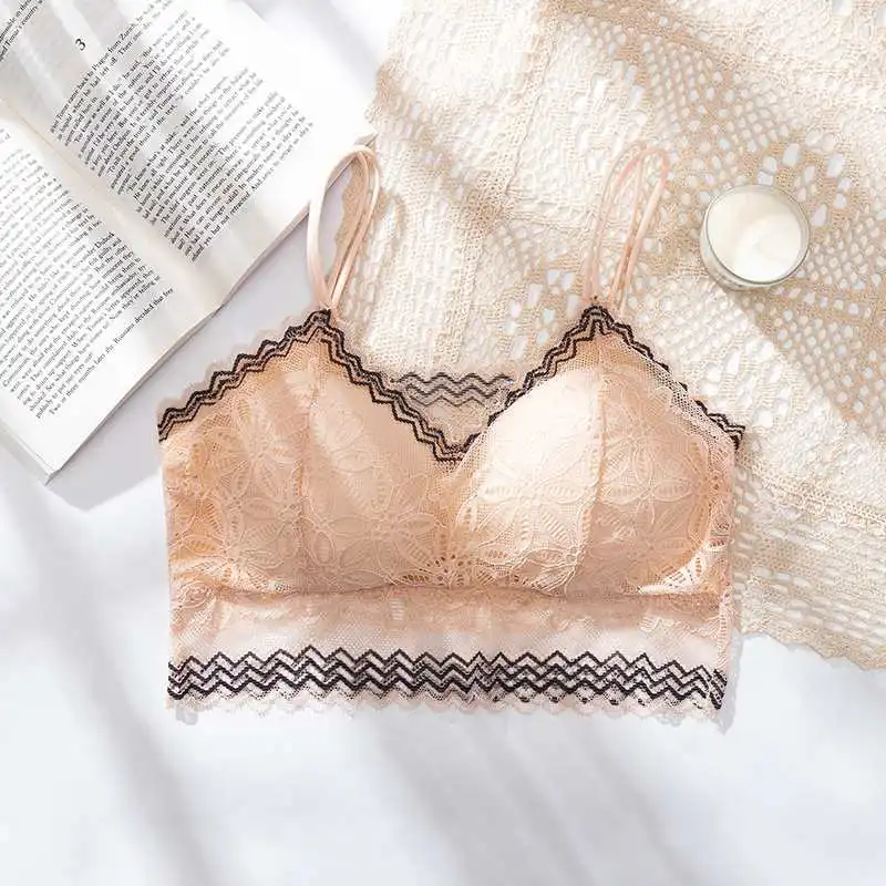 Ladies Transparent Lace Wrap Chest Bralette Sexy Double Thin Straps Ladies Wireless Removable Padded Tube Top Bras