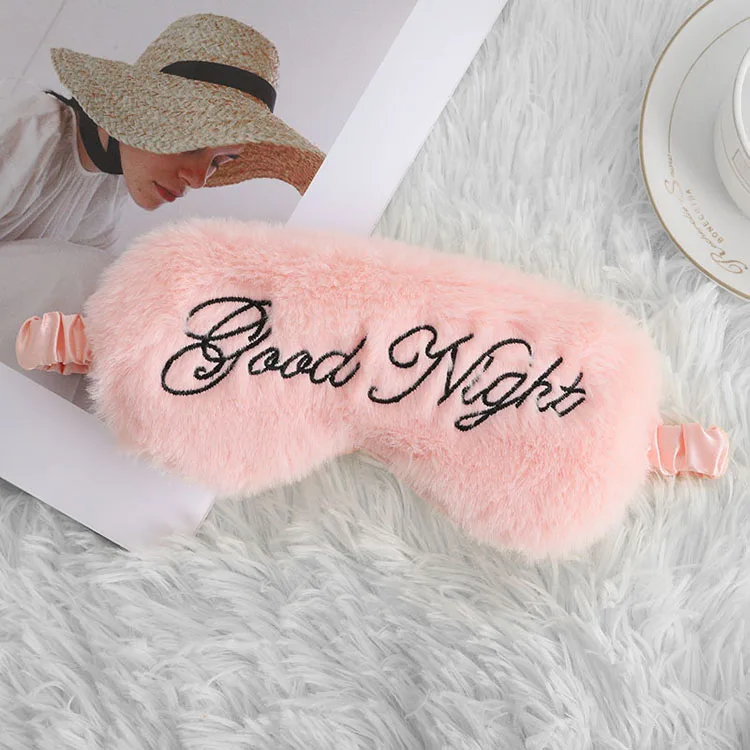 Wholesale Low MOQ Travel Female Eye Cover Plush Velvet Blindfold Reusable embroidery logo Sleep Eye Mask