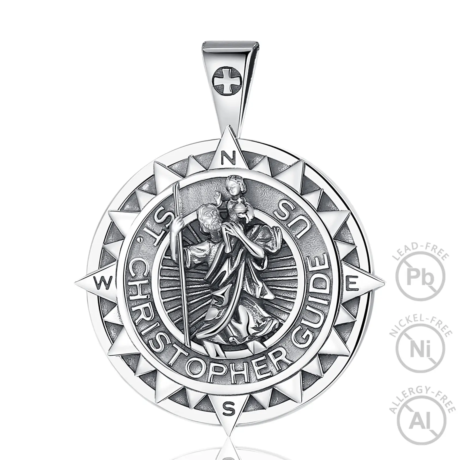 Merryshine 925 Sterling silver gold christian men round other fashion medallion surf st saint christopher coin pendant necklace