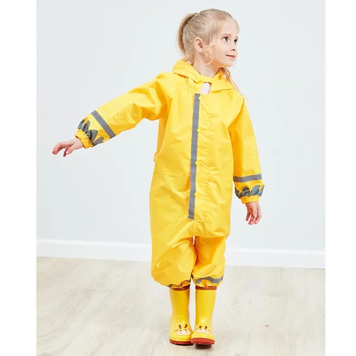 Children Fasion One-piece Cartoon Raincoat With Big Hat