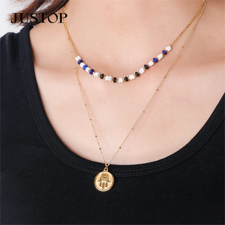 Luxury Gold Double Layer Chain Popular Personality Bead Chain For Women Accessories Geometric Star Pendant Necklace