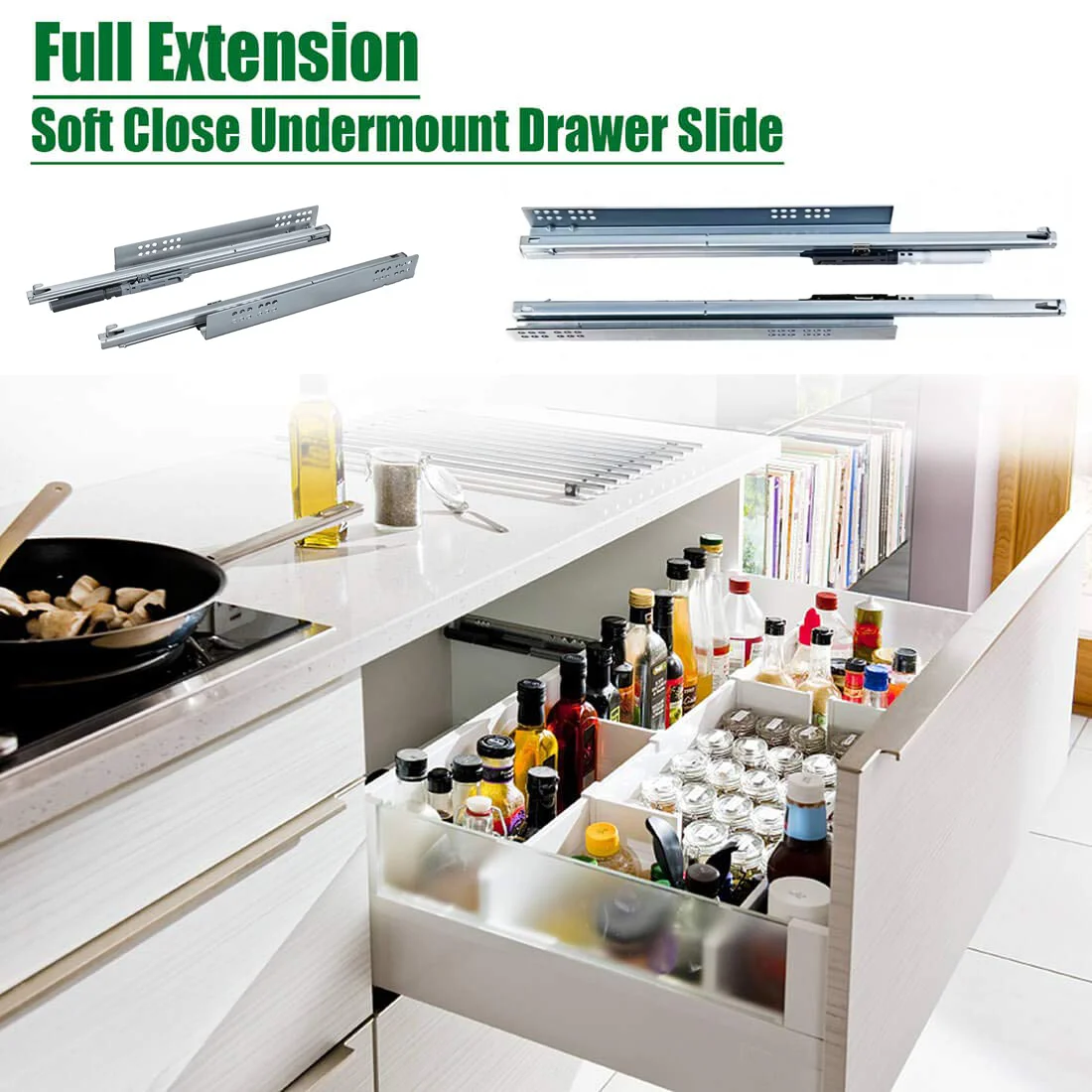 V2 Single Extension Hydraulic Damper Soft Close Under-mount Drawer Slide Cabinet Drawer Slide Channel for Kitchen Cabinet 30kg