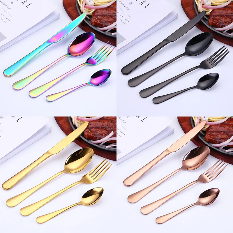 Restaurant Hotel Wedding Cutlery Stainless Steel Titanium Gold Plated Flatware Set Spoon and Fork and Knife Cutlery Set