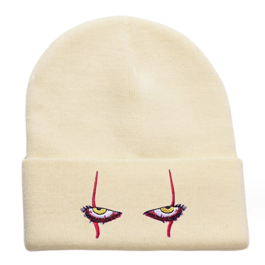 2024 Winter Beanies Students Knitted Funny Cap Pennywise Scary Eyes Hood Hip Hop Hats Gradient Color Skulls Hats Halloween Hats