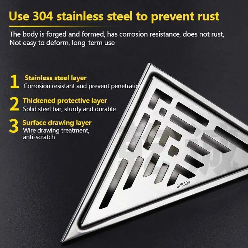  Оптовая продажа дренажный Слив для пола установка гостиниц ванной балкона треугольный U-образный из нержавеющей стали