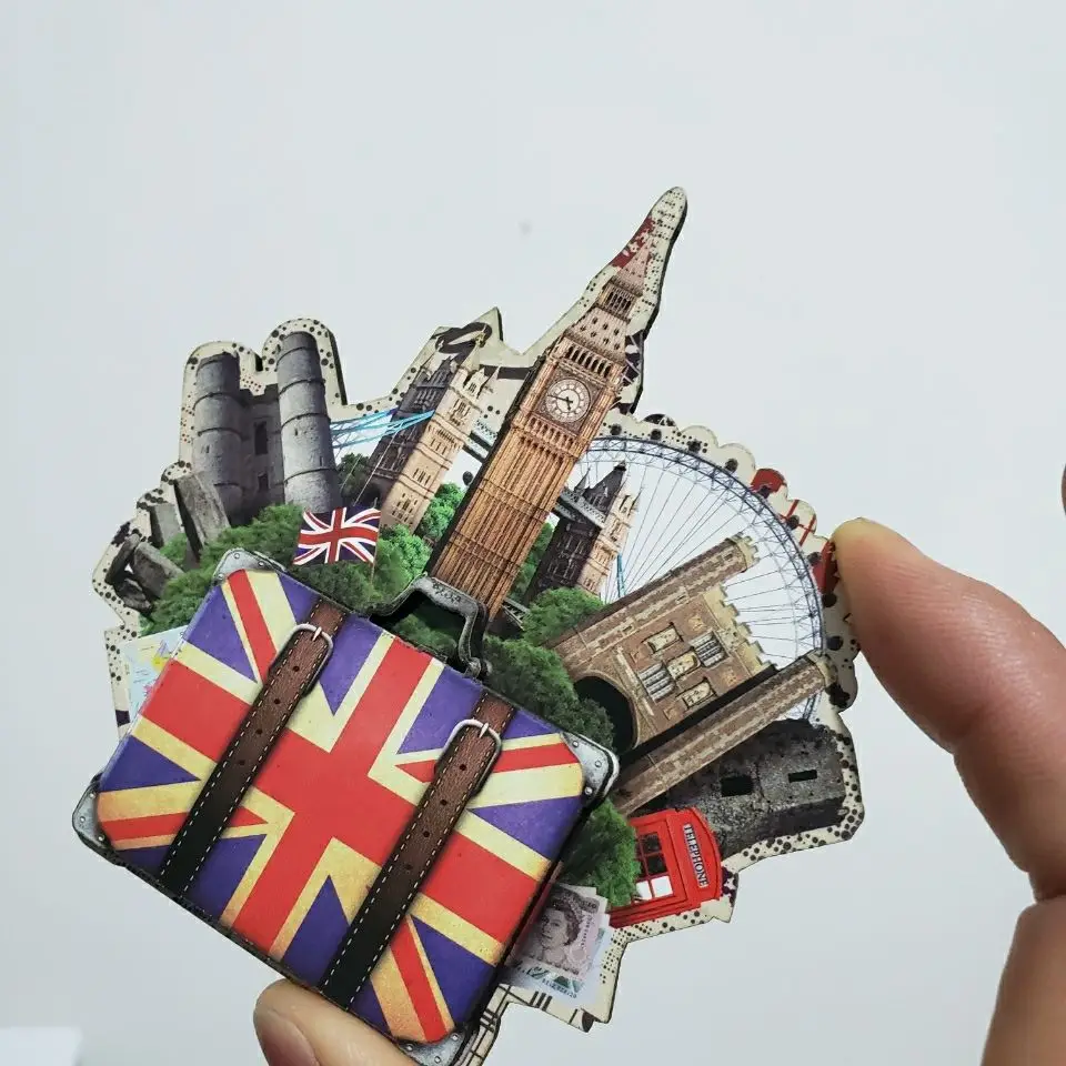Special British 3D two-layer handmade refrigerator wood souvenir magnet