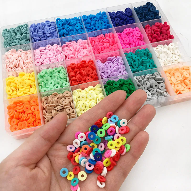 7227pcs Clay Beads 6mm Flat Round Polymer Clay Spacer Beads Bracelets Necklace DIY Clay Jewelry Making Kit Beads for Bracelets