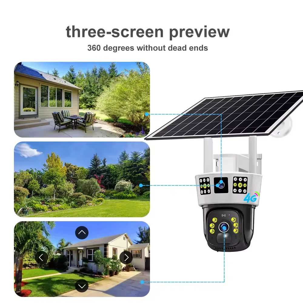 V380pro New Dual Lens 3 screen 6MP 4G Sim Card Solar Battery Powered Security Camera System CCTV PTZ Network Camera