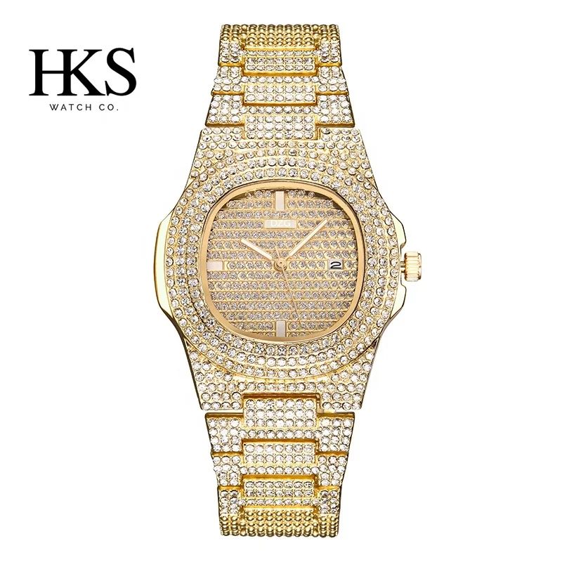 OEM высококачественные роскошные часы, золотые бриллиантовые сверкающие наручные часы для пар