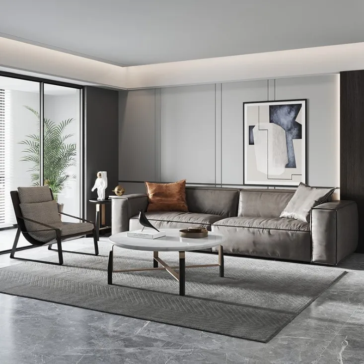 Modern Design Half Genuine Leather Cover Down Filling Living Room Sofa