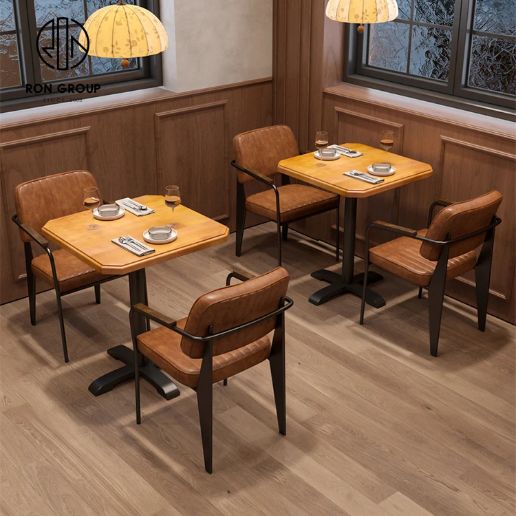 China modern pizza luxury coffee tea shop cafe leather wood square restaurant furniture bench sofa seating table and chair set