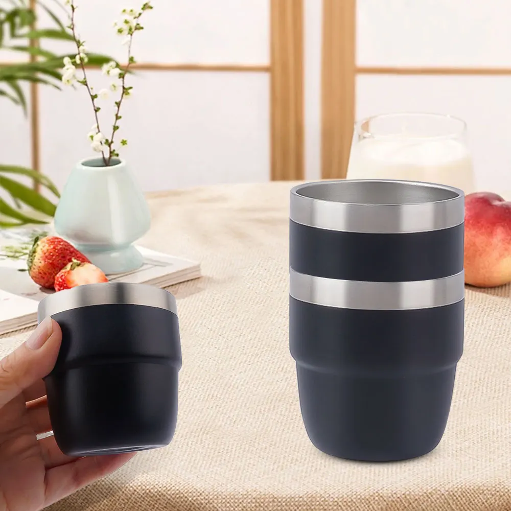 Stainless Steel 4oz Mini Powder Coated Hammer Finishes Double Wall Vacuum Yerba Mate Herb Coffee Mug Sugar Cup With Spoon Straw