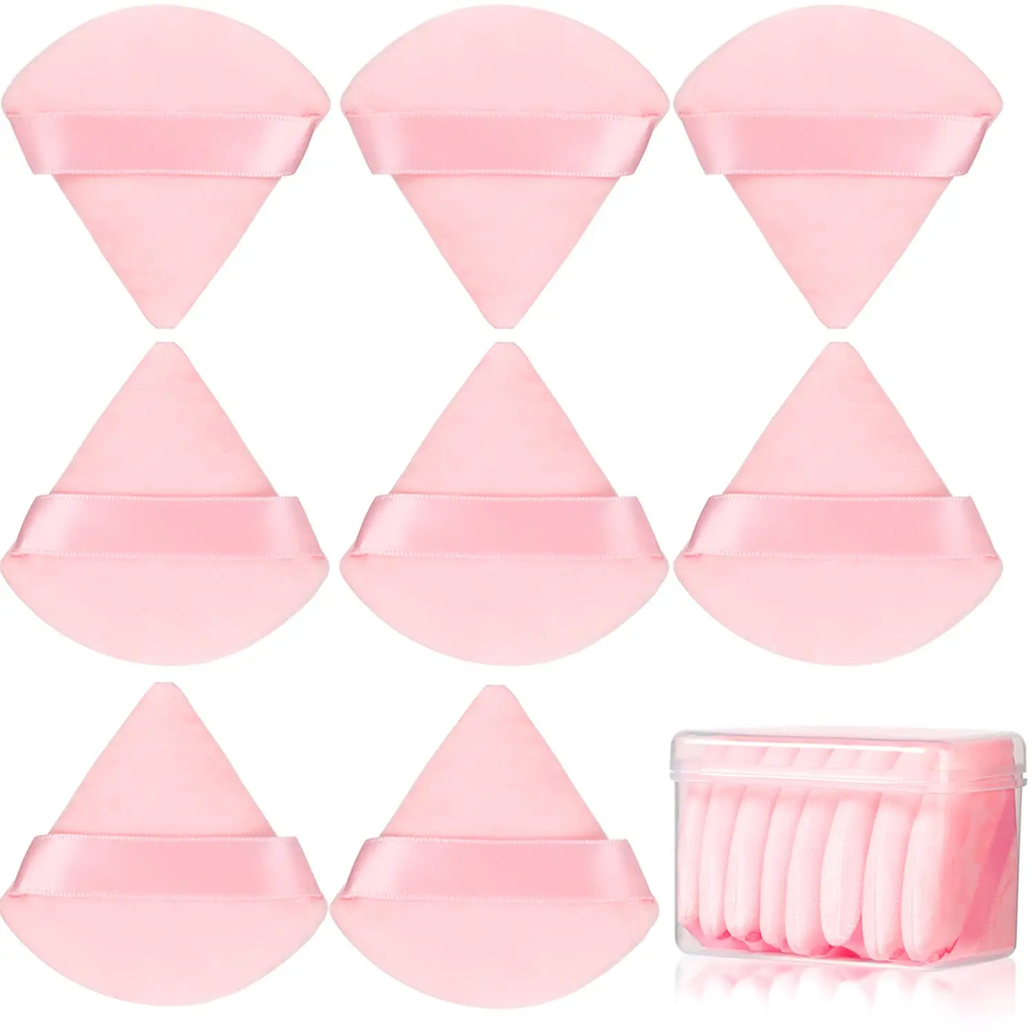 Private Label beauty Soft Big Flocking Cosmetic Powder Puff Set Loose Setting Triangle Velvet Powder Puff