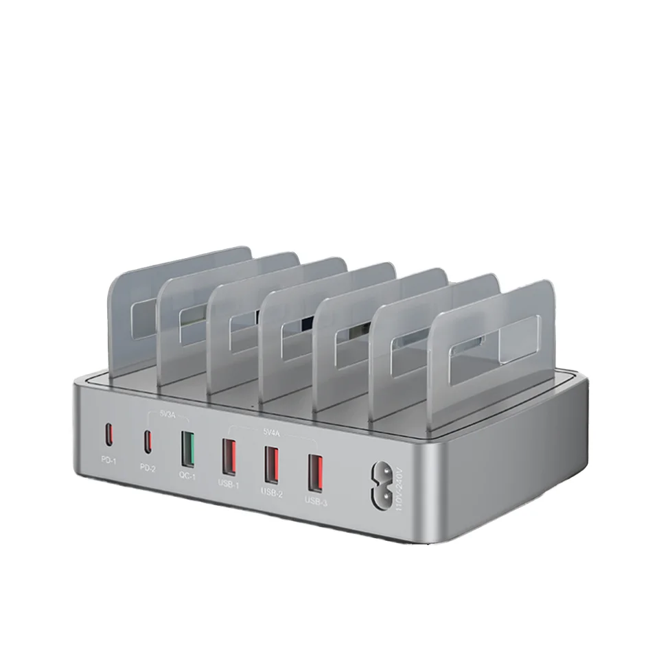 QC 6 Port Multi Port USB PD Bracket USB C Smart Docking USB Charger Station Mobile Phones Quick Charging Dock 75W Quick Charger
