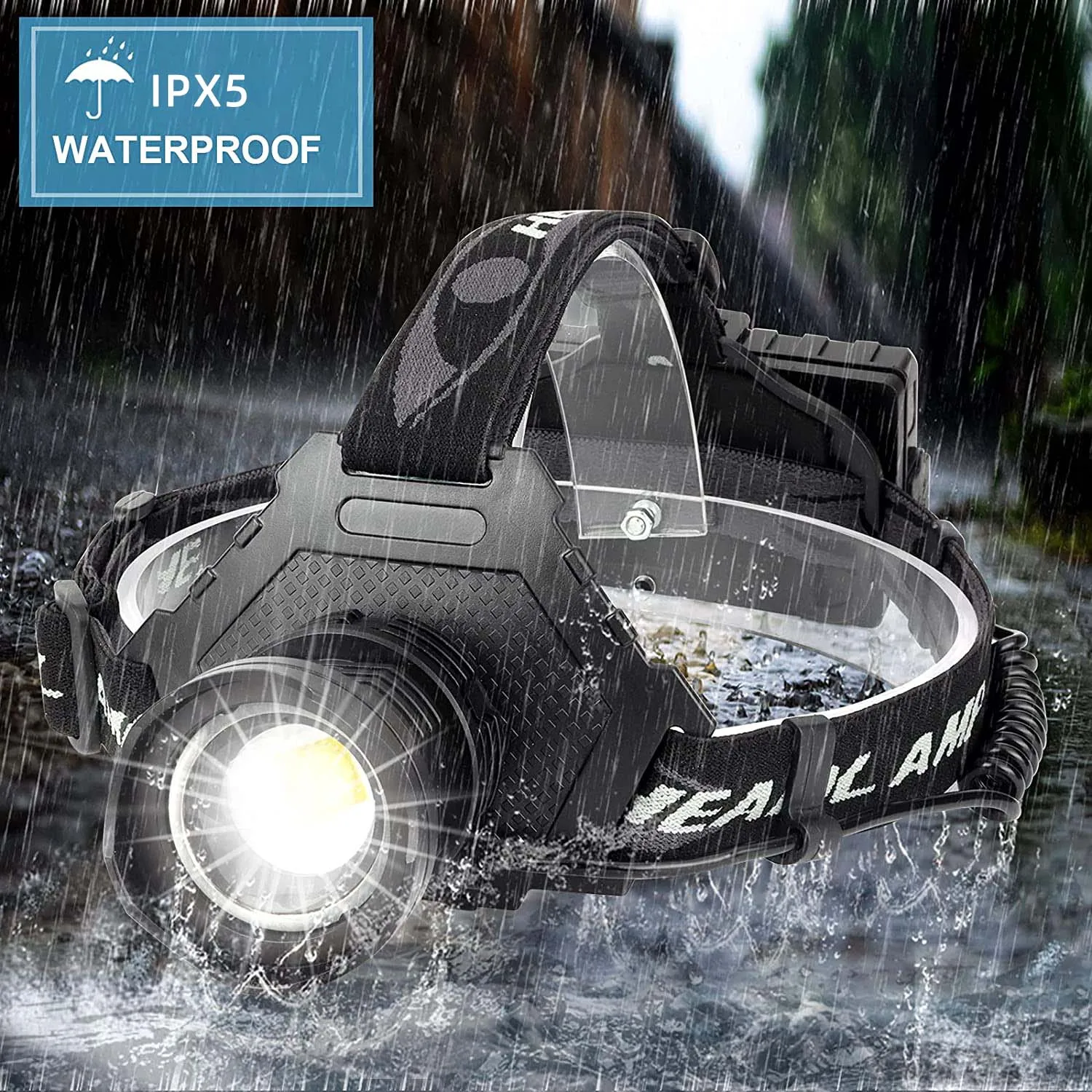 LED Headlamp USB Rechargeable Head Lamp XHP70 Super Bright 90000 High Lumen with 5 Modes Batteries Included Zoomable Waterproof