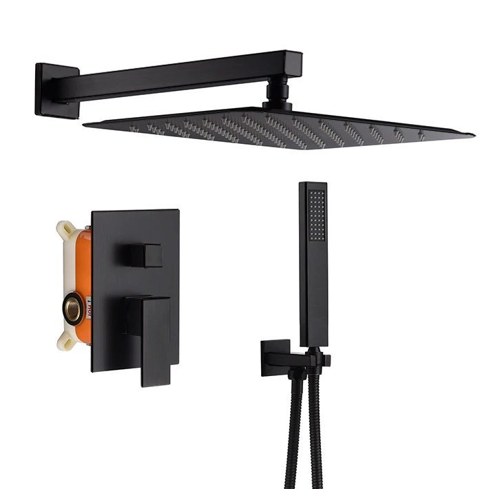 Shower head system with handheld square shower panel head hidden wall-mounted bathroom shower faucet