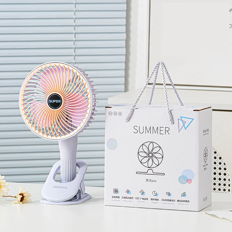 2024 newest hot selling clip mini portable fan 3 gear windy speed optional low noise 360 Degree Rotation Desktop clip handle fan