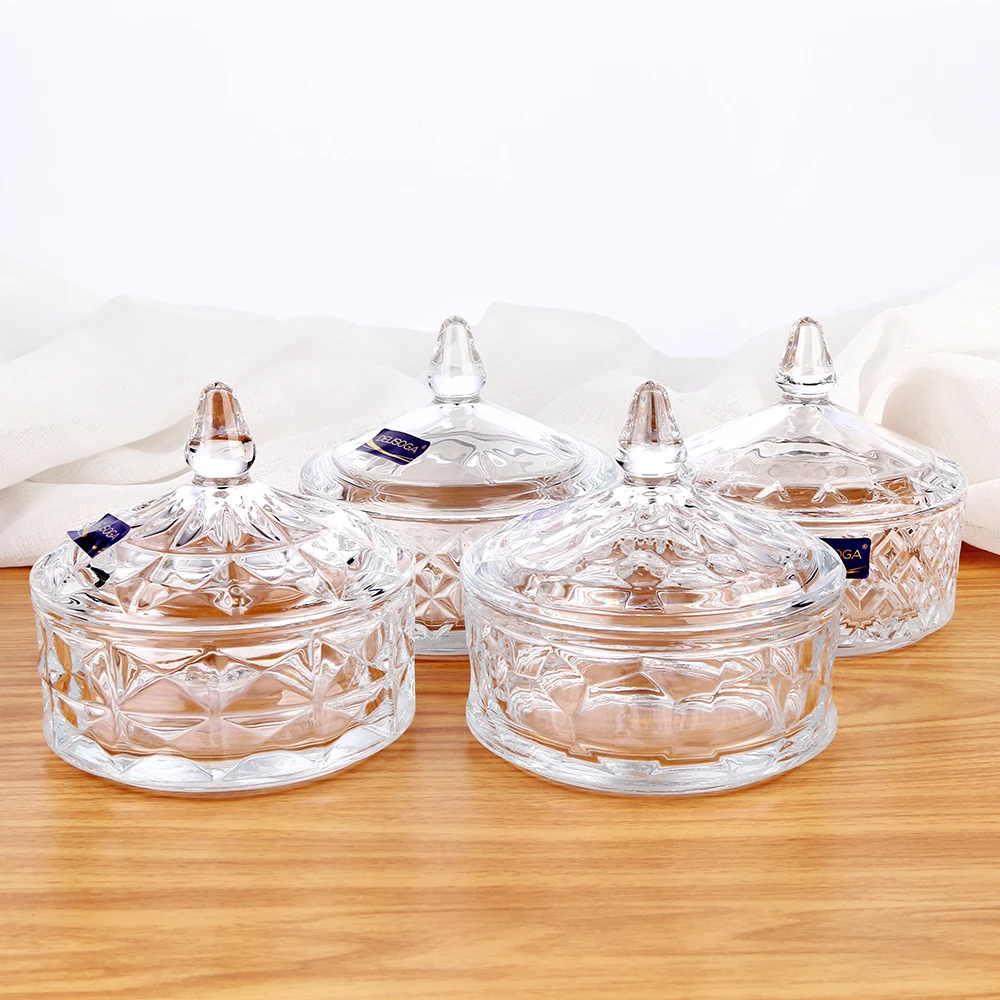 European transparent glass embossed candy jar food storage canisters for household