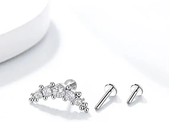 Custom wholesale ASTM F136 titanium G23 Internally Threaded Tragus Shiny Earring Jewelry Set