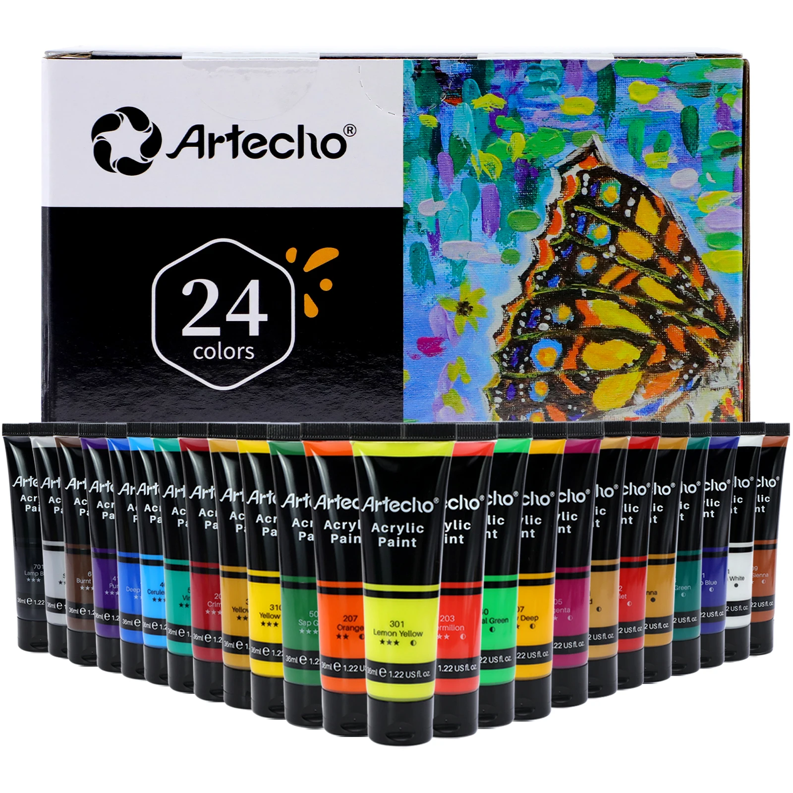 Artecho 24 colors acrylic paint set suitable for both beginners and experienced artists