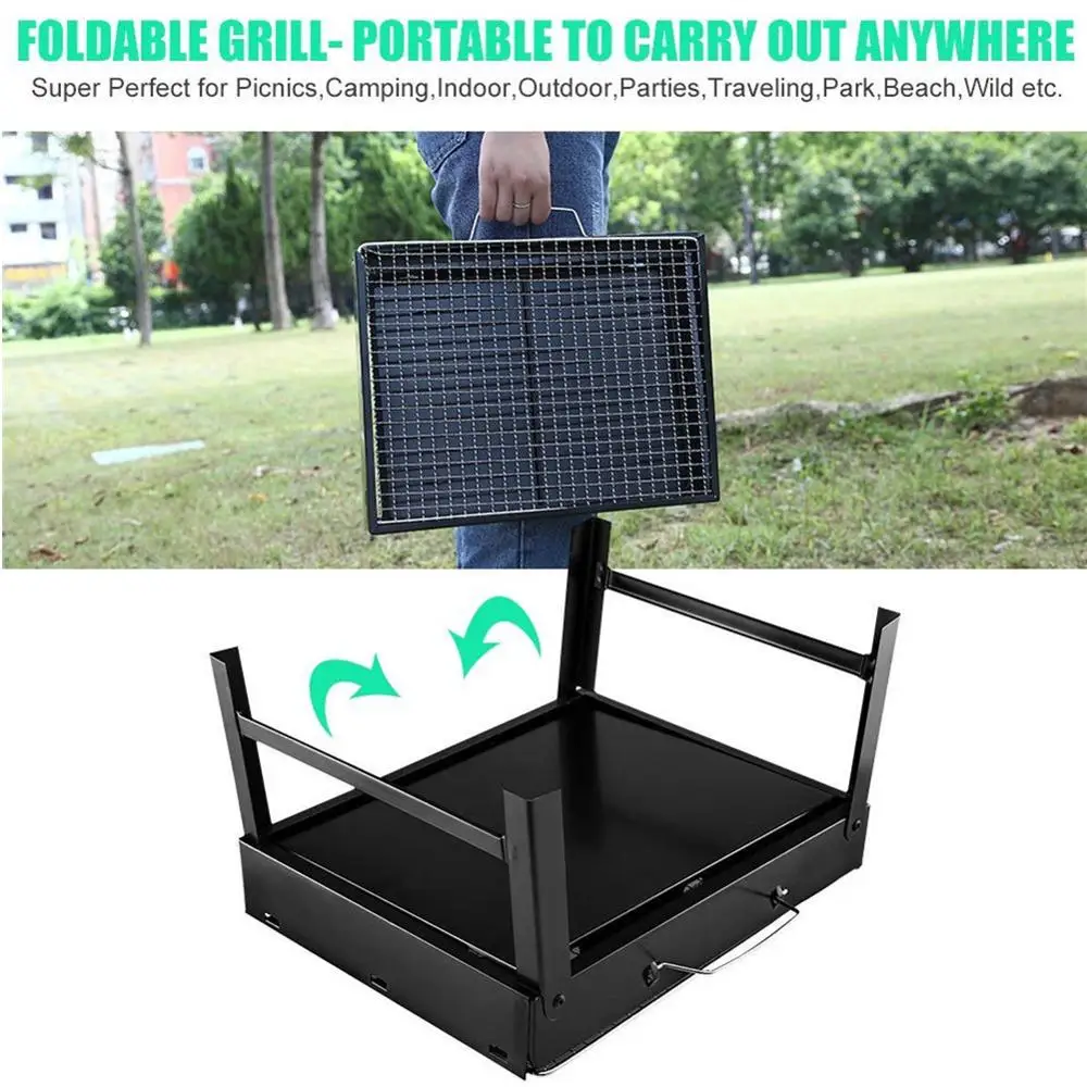 Foldable BBQ Grills Barbecue Charcoal Grill Stove Outdoor Camping Picnic Barbecue BBQ Accessories Tools Stainless Steel Folding