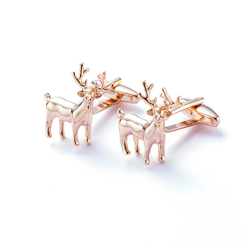Eco-Friendly French High Quality Copper Alloy Elegant Gold Plated Christmas Deer Jewelry Cuff Links Men Cufflinks For Mens Shirt