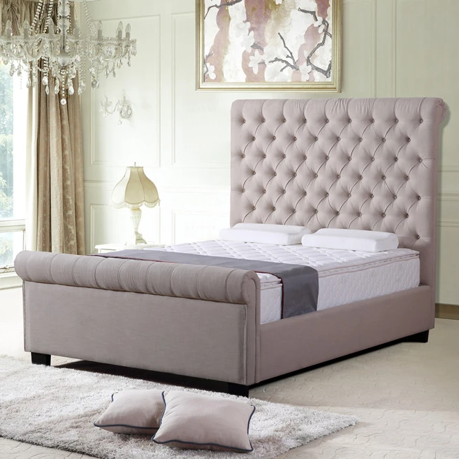 Modern solid wood feet super king size upholstered bed bedroom furniture set