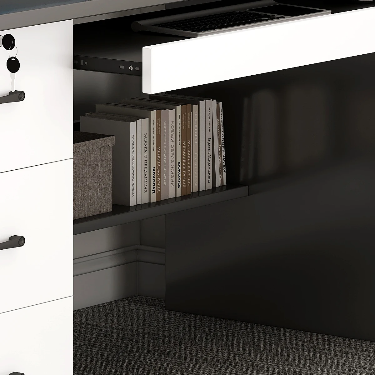 Unique Modern Home Office Grey Computer Desk with 3 Drawers and Cable Hole for Bedroom