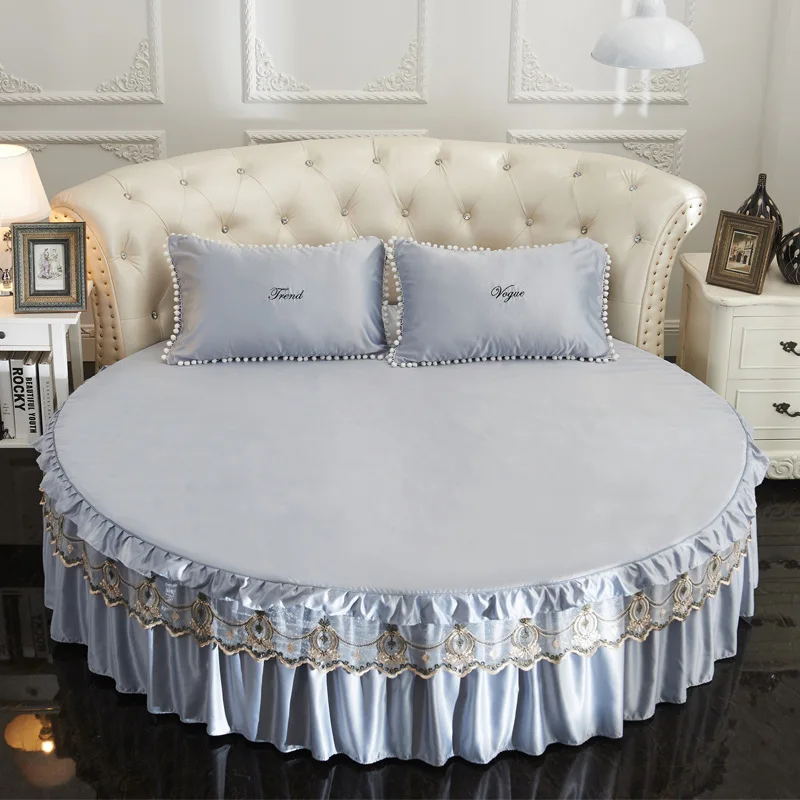 Hot Sale Princess Thick Round Bed Skirt 100% Polyester Solid Color Bedspread For Hotel