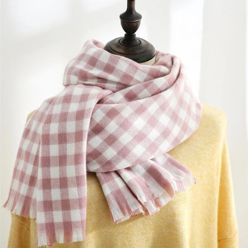 online store hot product luxury thick winter cashmere scarf long knitted women checked cashmere scarf