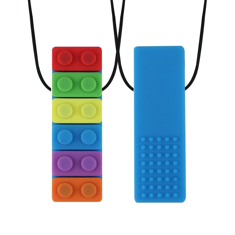 
wholesale silicone autism building block teether Sensory autism chew toys autism chew necklace 