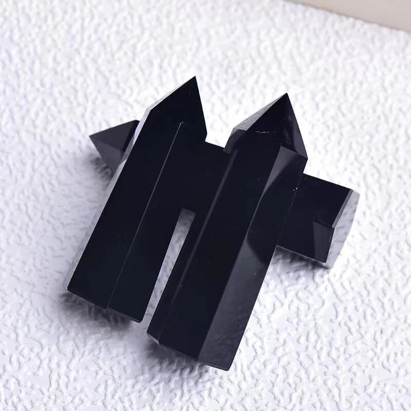 Wholesale Natural Quartz Healing Black Obsidian Stone Point Tower Crystal Wand For Home Decoration