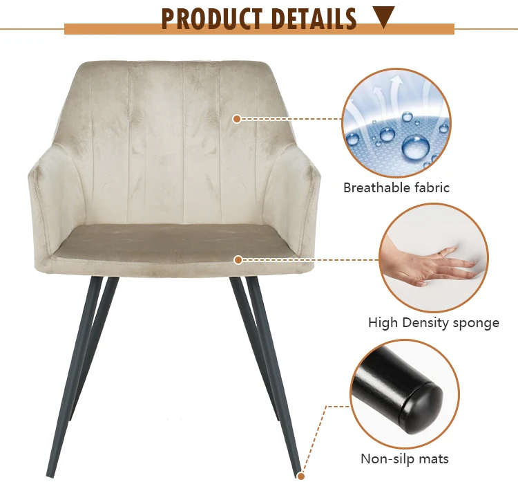 Hot Sale High Quality Home Furniture velvet fabric Dining Chair with metal legs