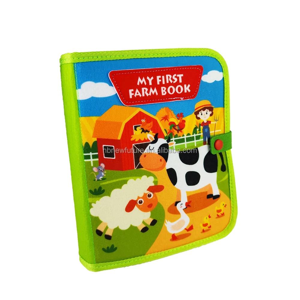 New design Unisex farm animal activity book felt poultry farm busy book Montessori fabric sensory book for toddlers