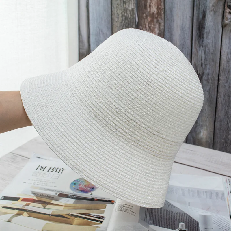 Paper Straw Outdoor Cloche Bucket Hats Beach Outdoor Uv protection Summer Beach Sun Hat Womens