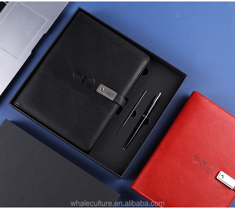 Wholesale   Leather Notebook Diary Notepad Factory  Custom pu leather power bank notebook for christmas gift box